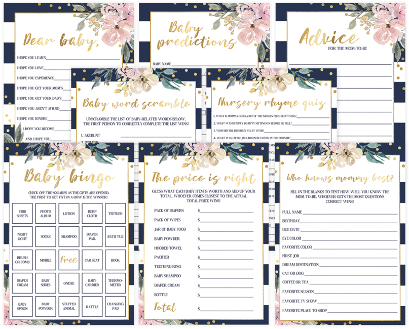 Floral Baby Shower Game Bundle For Girl By Littlesizzle - Baby Shower (819x1024)