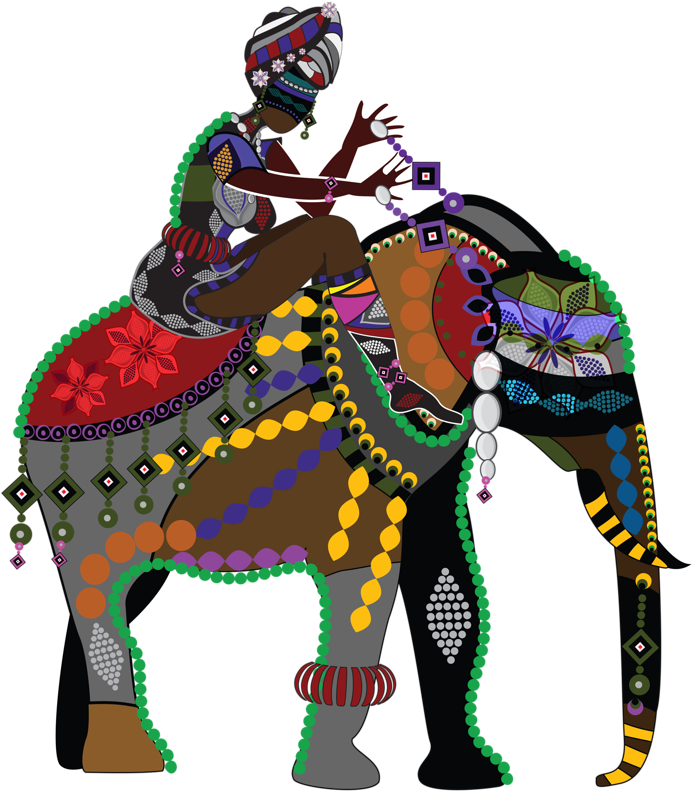 Elephants And People - Vector Style Painting (697x800)