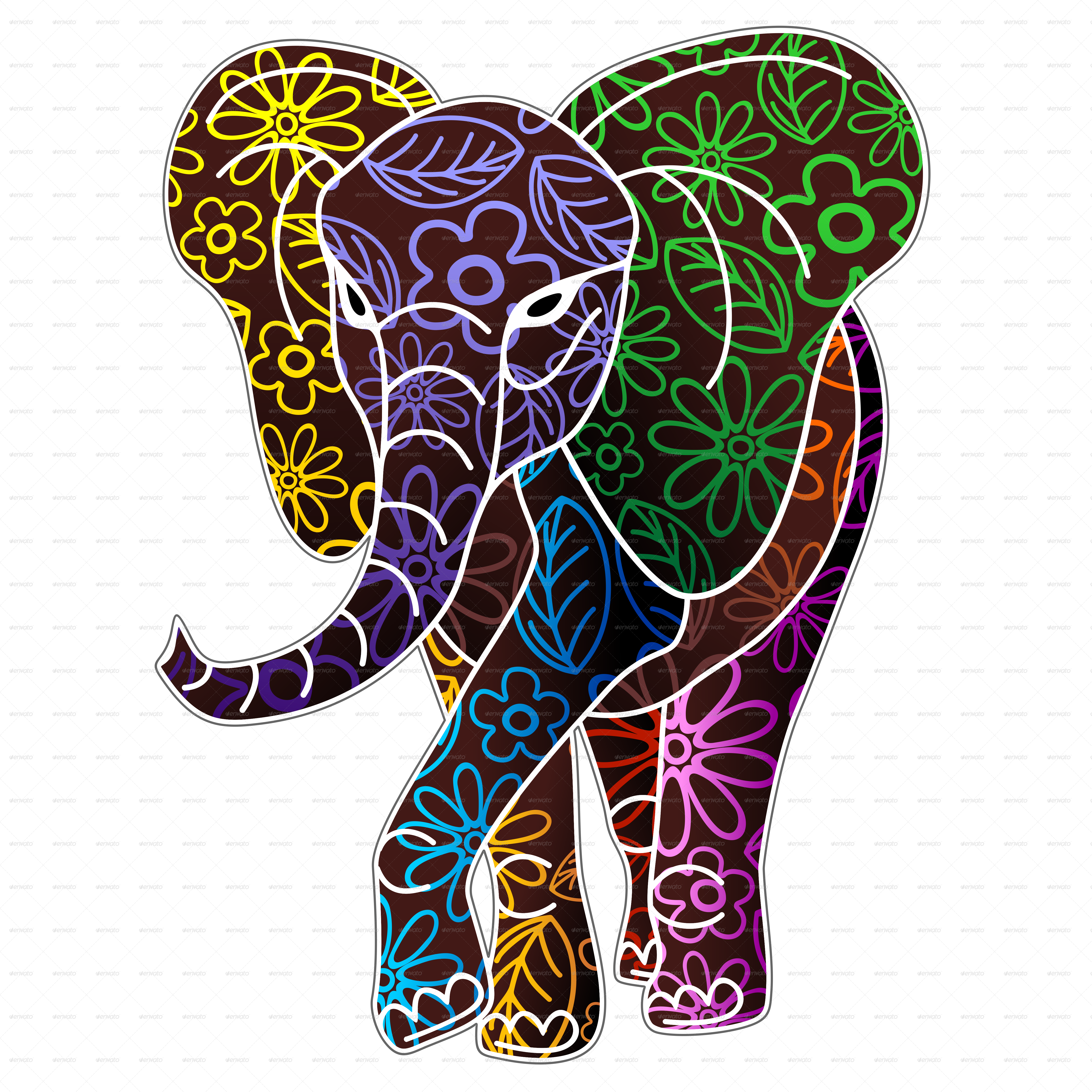 Elephant Floral Batik Art Design-jpg 900 - Batik Art Design (5000x5000)