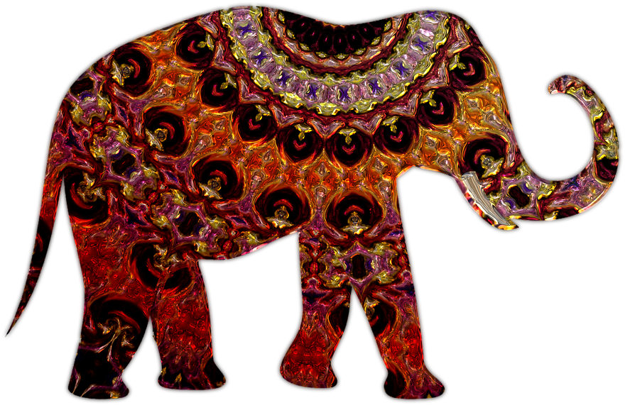 Elephant, Metallizer, Art, Glass, Factory - Yellow & Orange Metallic Elephant Round Ornament (960x607)