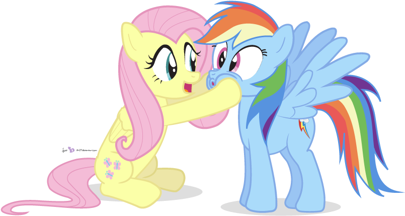 Dm29, Cheeks, Duo, Fluttershy, Kissy Face, Rainbow - Cartoon (880x480)