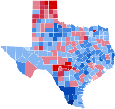 Texas County Map Election 2016 - Texas Presidential Election 2016 (390x382)