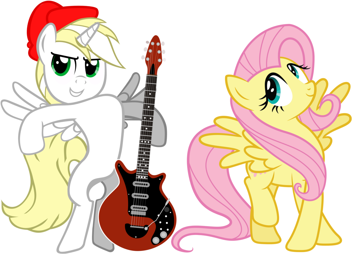 Pencil Magic And Fluttershy Goes Pony Rocking By - Brian May Red Special (1600x916)
