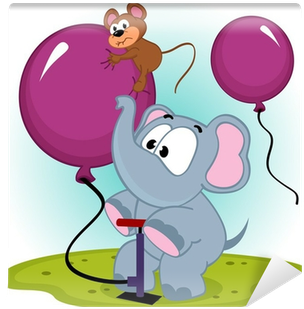 Elephant Inflating Balloon With Mouse - Inflate The Balloon Clipart (400x400)