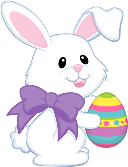 Easter Cute Bunny With Purple Bow Transparent Png Clipart - Easter Bunny Clipart Png (935x1200)