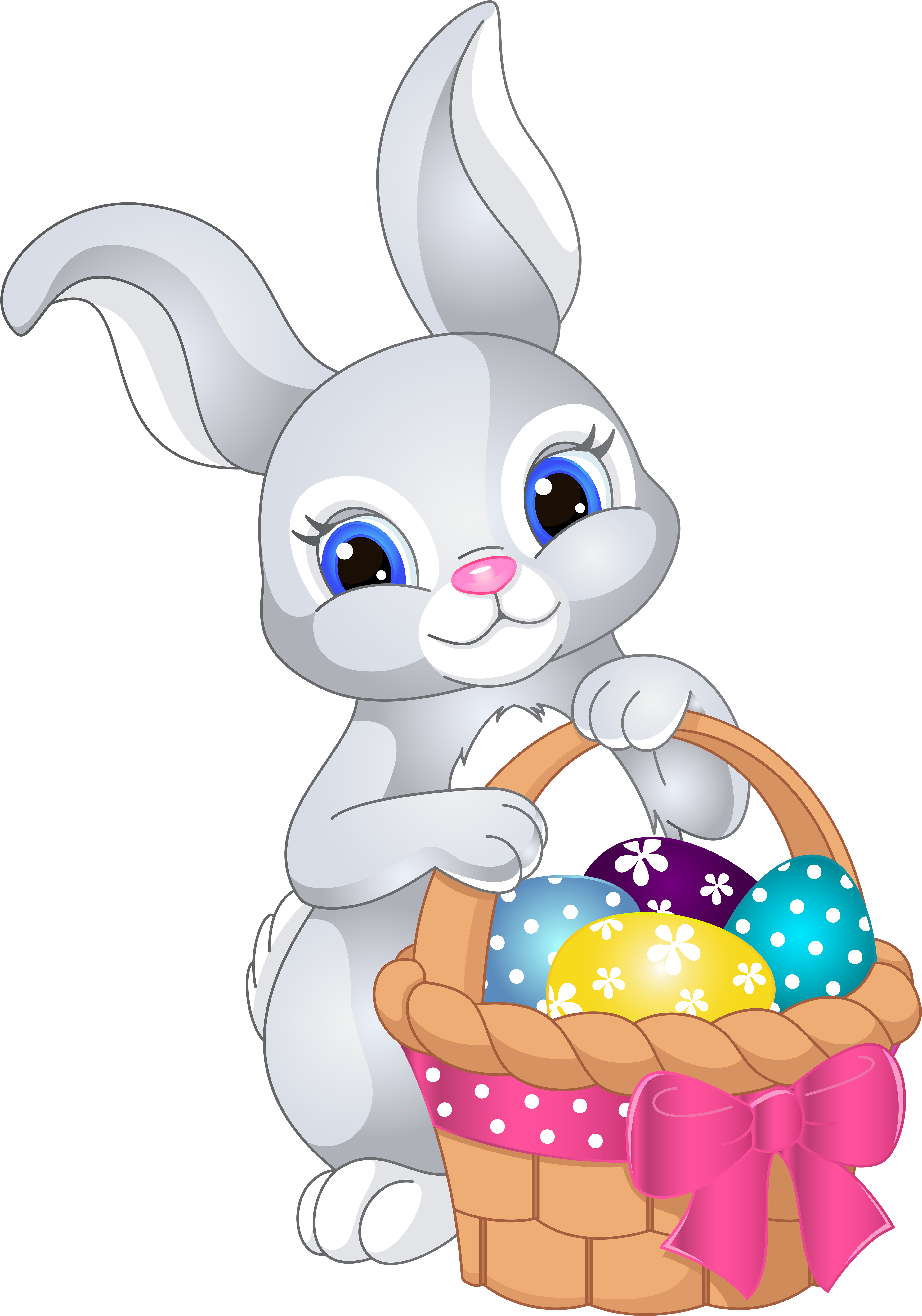 Clipart Of Easter Bunny Cute White Transparent Png - Easter Bunny With Basket (5000x7000)
