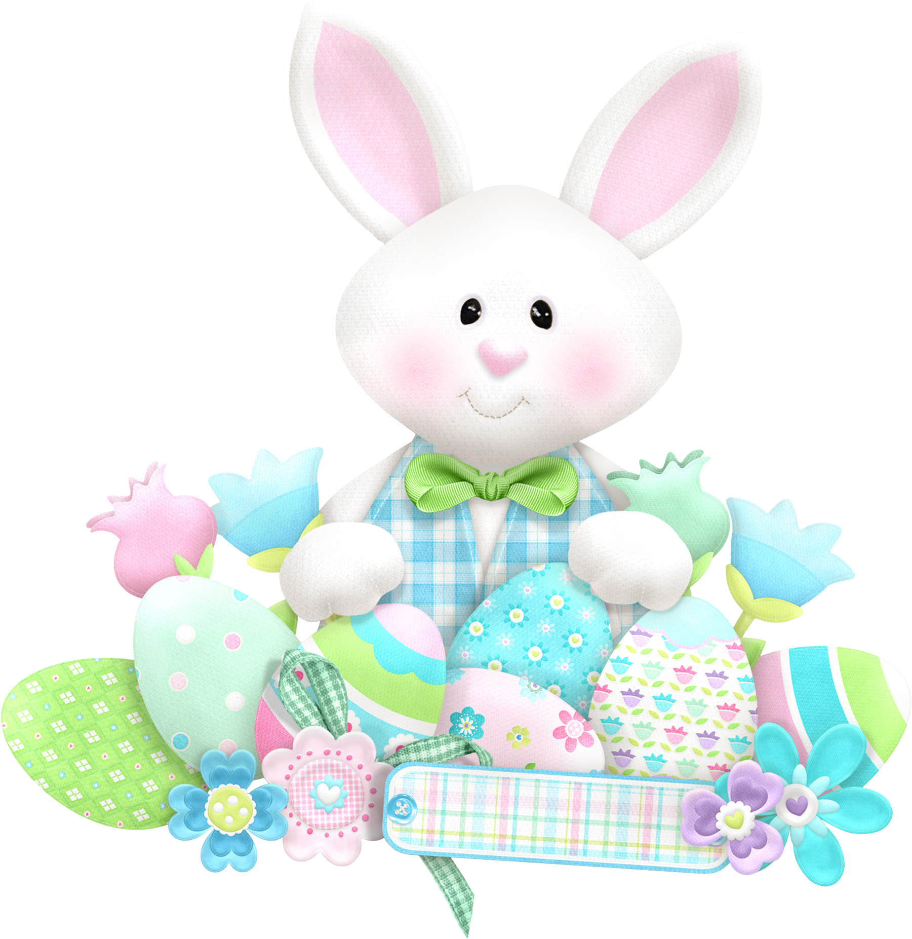 Easter Cute Bunny With Eggs Png Clipart - Cute Easter Bunny Clipart (1914x1981)