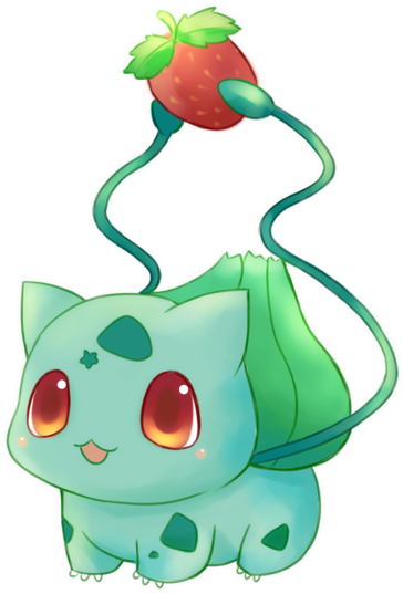 I Like How He Is Holding The Strawberry And The Little - Pokemon Chibis (412x572)