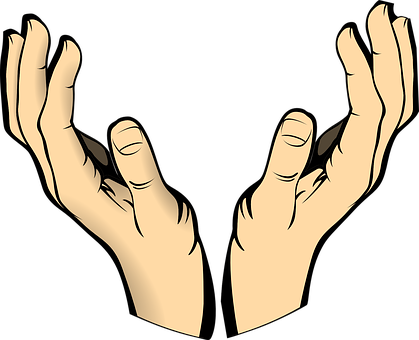 Hands Human Body Raised Catch Pray Hands H - Open Hands Clipart (419x340)