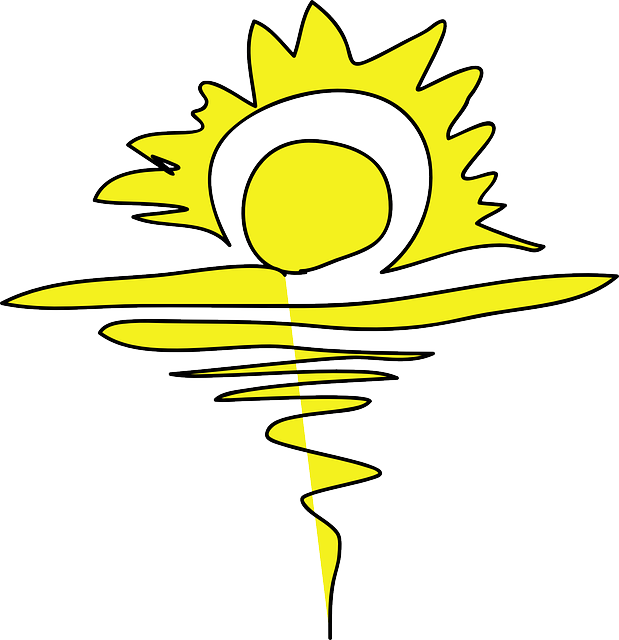 Free Water, Yellow, Drawing, Beach, Sun, Cartoon, Free - Summer Sunrise Clip Art (619x640)