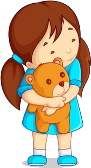 Baby Girl Playing With Teddy Bear - Drawing Of Girl Holding Teddy Bear (600x600)