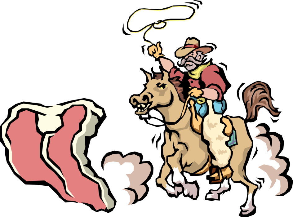Vector Illustration Of Western Cowboy Rides Horse To - Team Roping (945x700)
