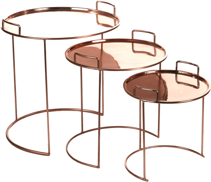 Pols Potten Copper Round Nesting Tables - Tray Round Nested Tables - 3 Pieces - Stackable (900x670)