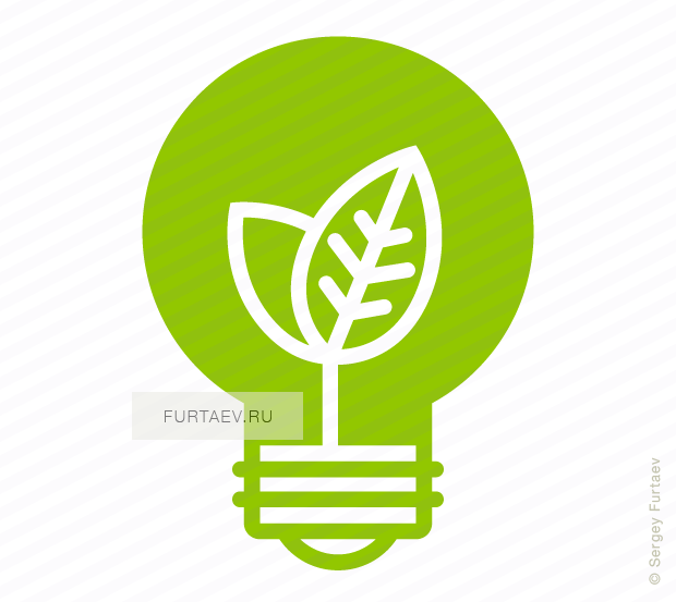 Vector Icon Of Electric Lamp With Young Shoots Growing - Ecology Icon (620x553)