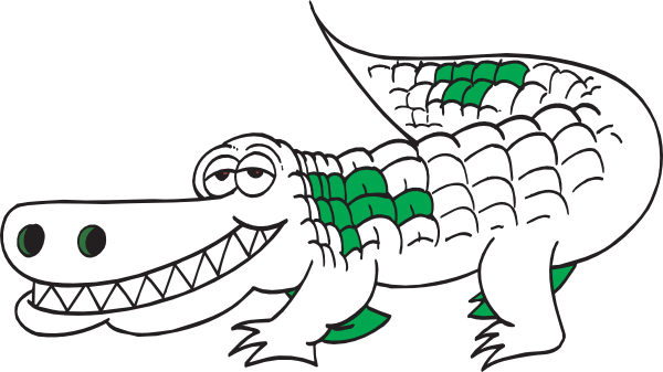 White Alligator Outline Clip Art At Clker - Alligator Black And White (600x337)