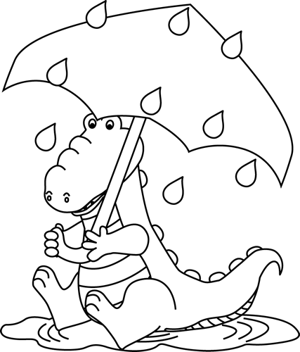 Black And White Alligator Sitting In The Rain - Rain Black And White Clipart (427x500)