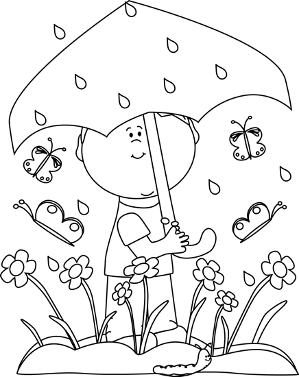 Rain Clipart - Spring Rain Clipart Black And White (436x550)
