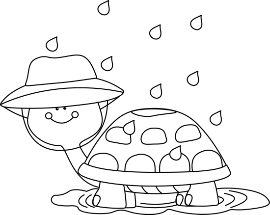 Black And White Turtle Standing In Rain Puddle - April Shower Spring Coloring Pages (550x438)