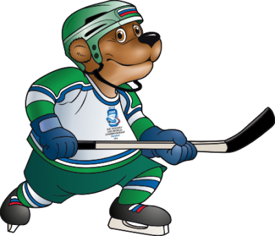 Mascot - Cartoon Bear Playing Hockey (400x343)