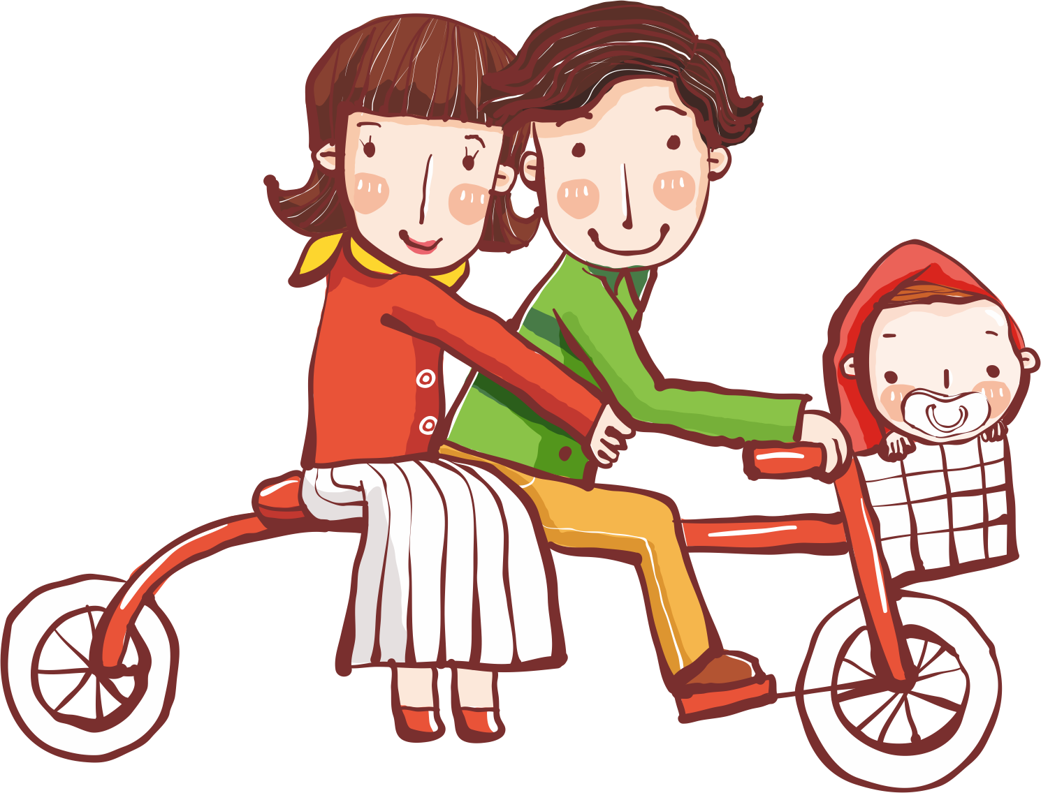 Family Of Three Creative Cartoon Riding A Bike - Bicycle (1490x1136)