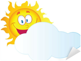 Happy Sun Cartoon Character Hiding Behind Cloud Sticker - Cartoon Cloud And Sun (400x400)