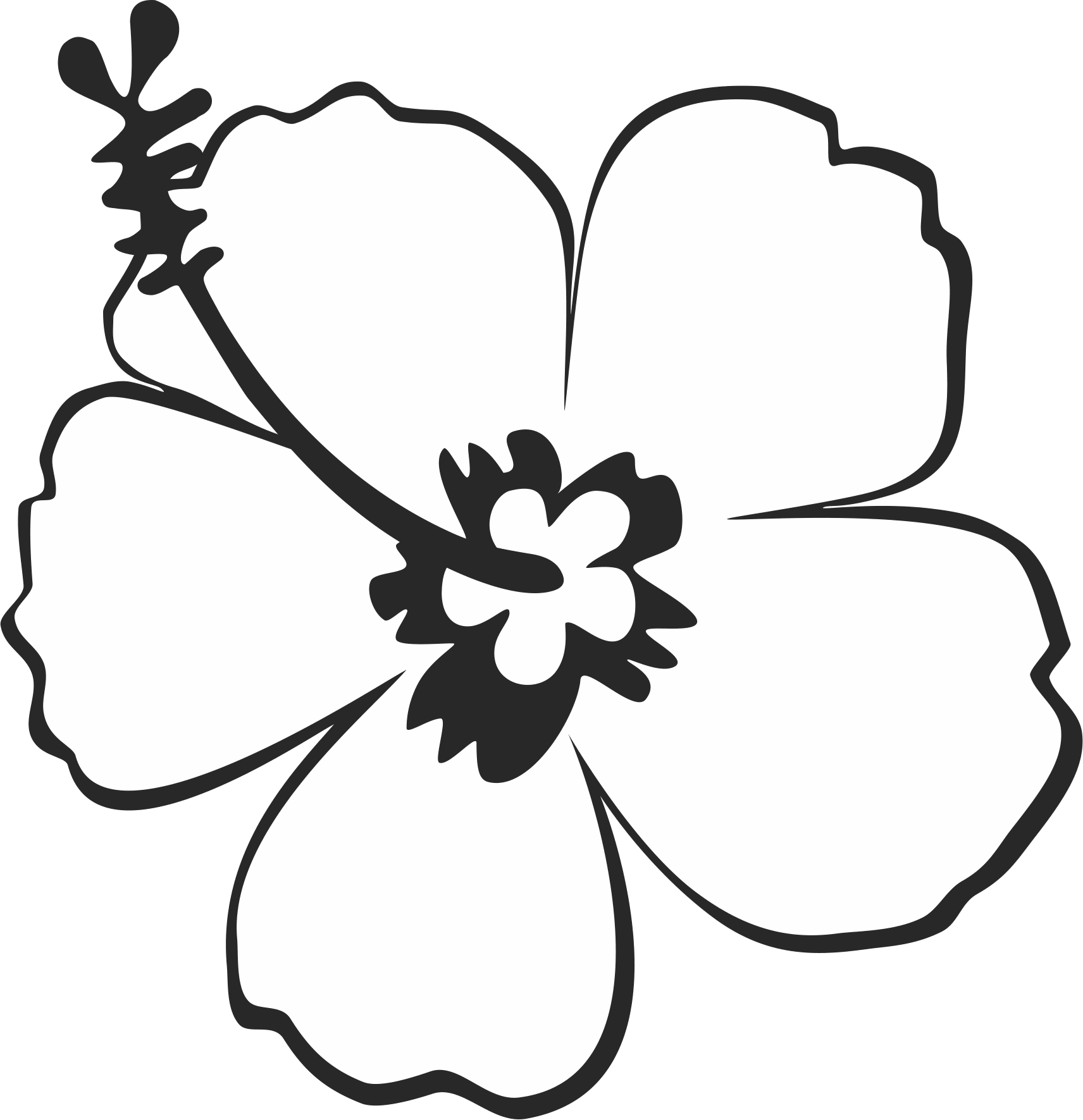 Stylish Hibiscus Outline Rubber Stamp - Hibiscus Outline (1712x1771)