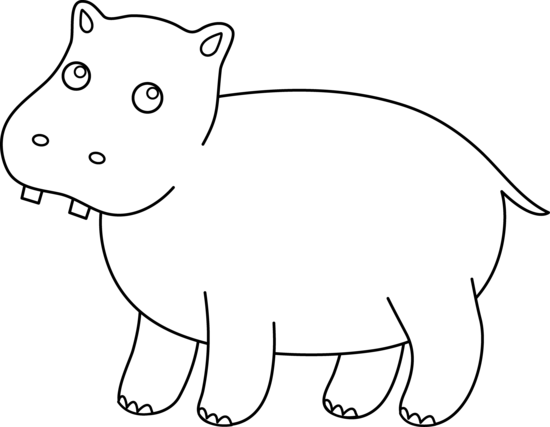 Cute Hippo Coloring Page - Clip Art Hippo Outline (550x427)