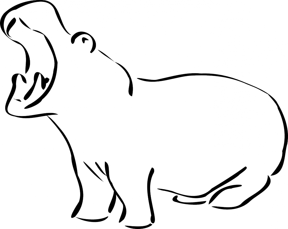 Hippopotamus Coloring 3 Png 141058 Hippo Coloring Page - Line Art (940x748)