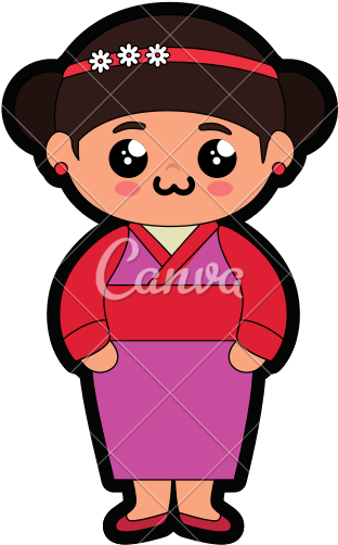Cute Japanese Girl Cartoon Character Vector Illustration - Cute Japanese Style Cartoon Characters (550x550)