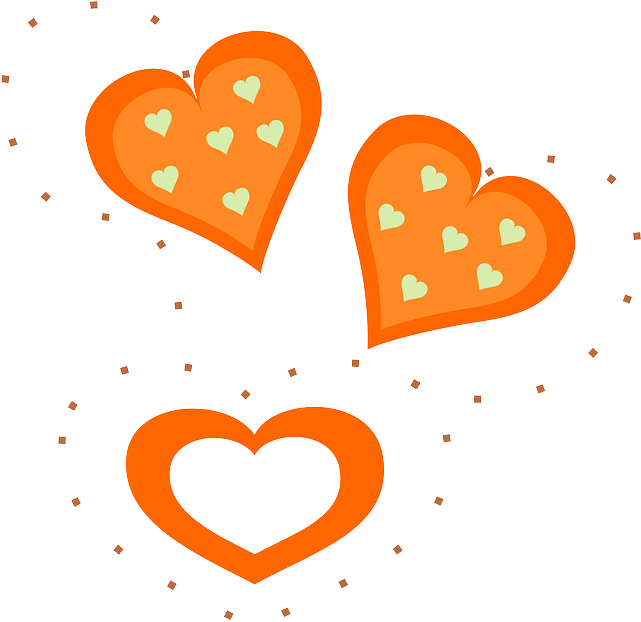 Love, Orange, Free, Valentines, Hearts - Orange Hearts Clipart (640x631)