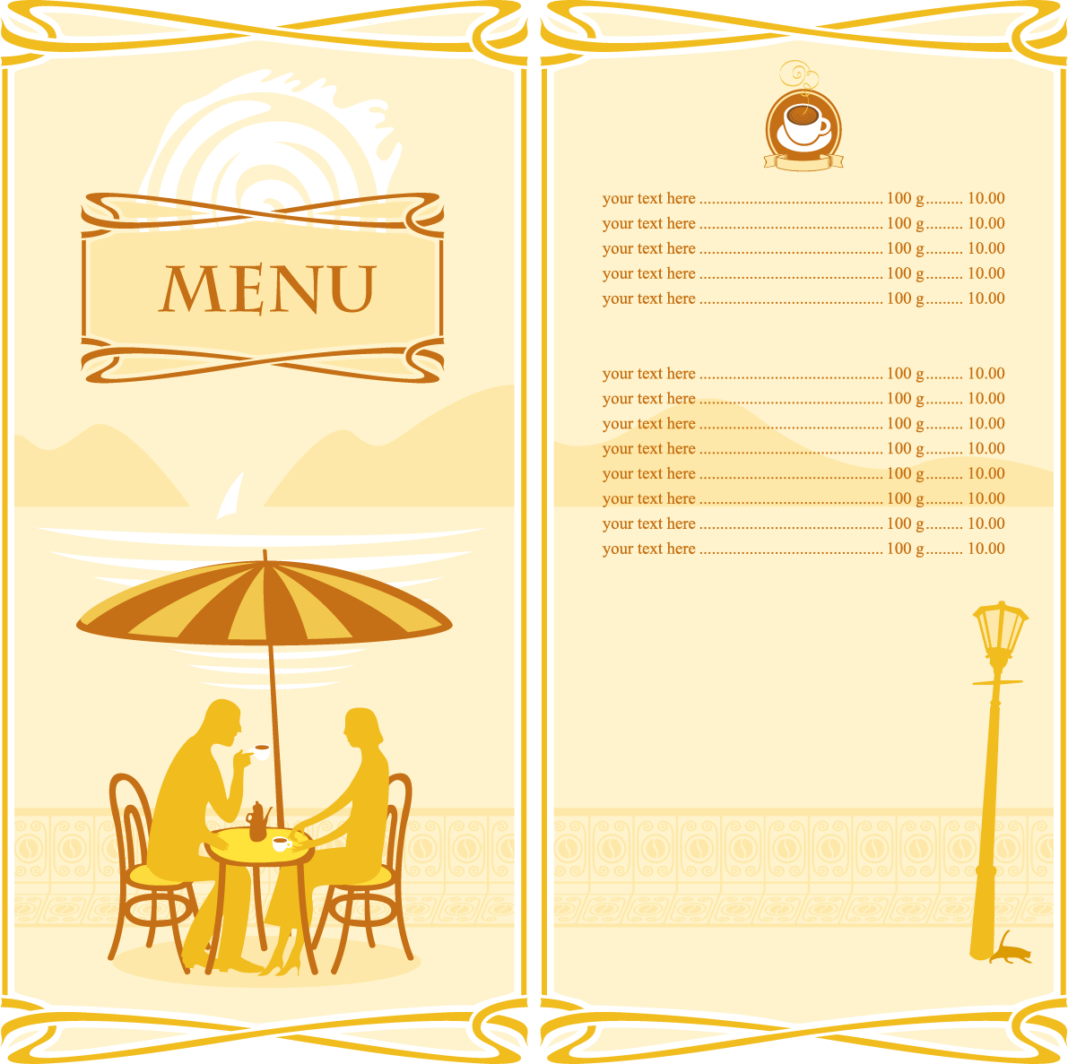 Cafe Menu Cartoon Silhouette - Le Menu D Un Café (1191x1187)