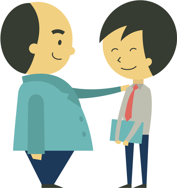 Cartoon Confident Boss Holding Hand On Shoulder Of - Hand On Shoulder Png (750x800)