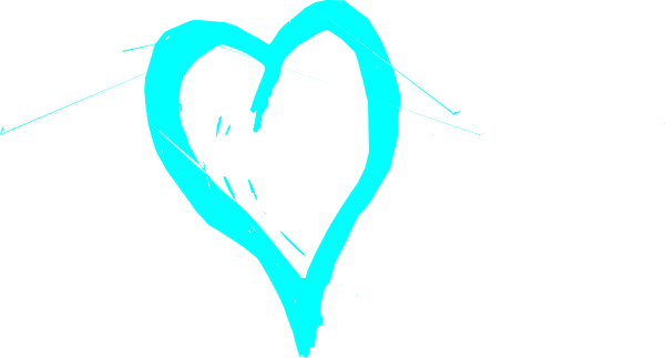 Aqua Heart Clip Art - Blue Heart Sketch Shower Curtain (600x323)