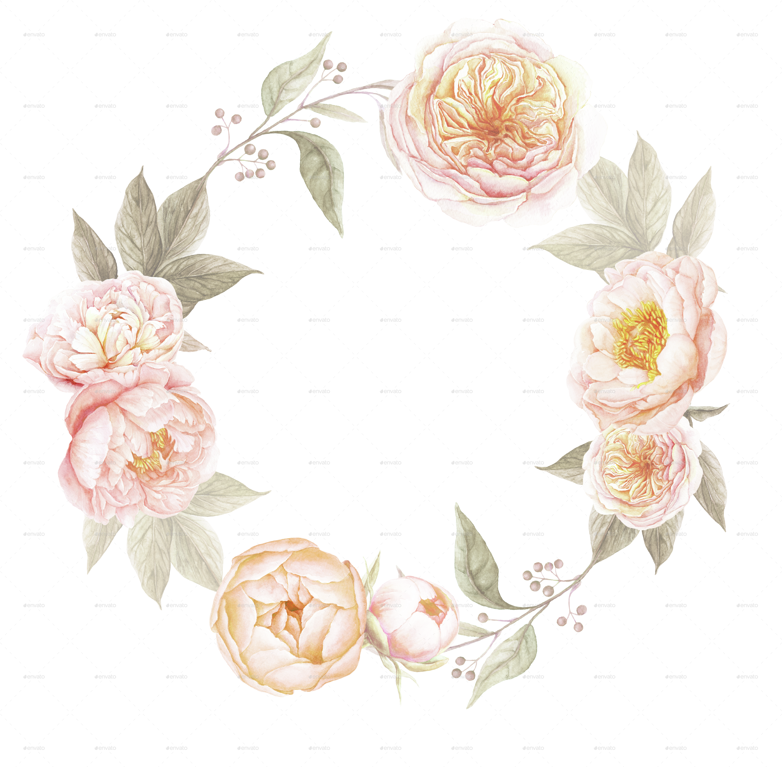 Translucent Peonie Wreath Clipart - Vintage Flower Wreath Png (3300x3230)