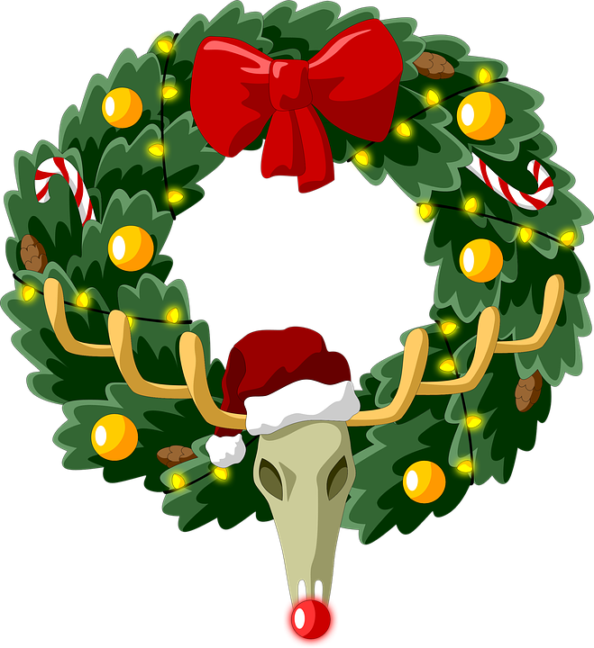Christmas Wreath Coniferous New Year Spruce Deer - New Year's Wreath Png (659x720)