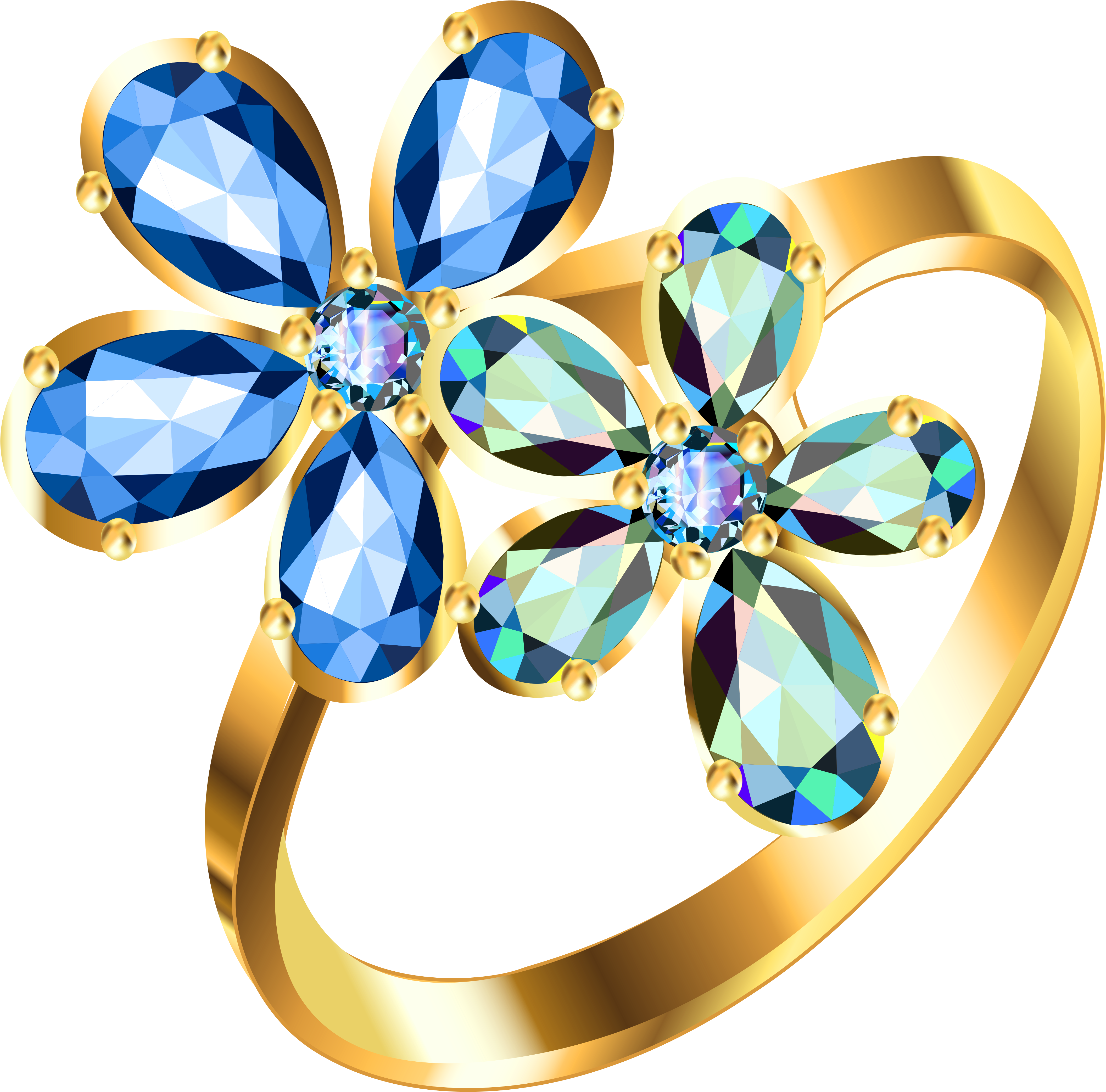 Silver Ring With Blue Floral Diamonds Png Clipart - Jewelry Clipart Png (4524x4556)