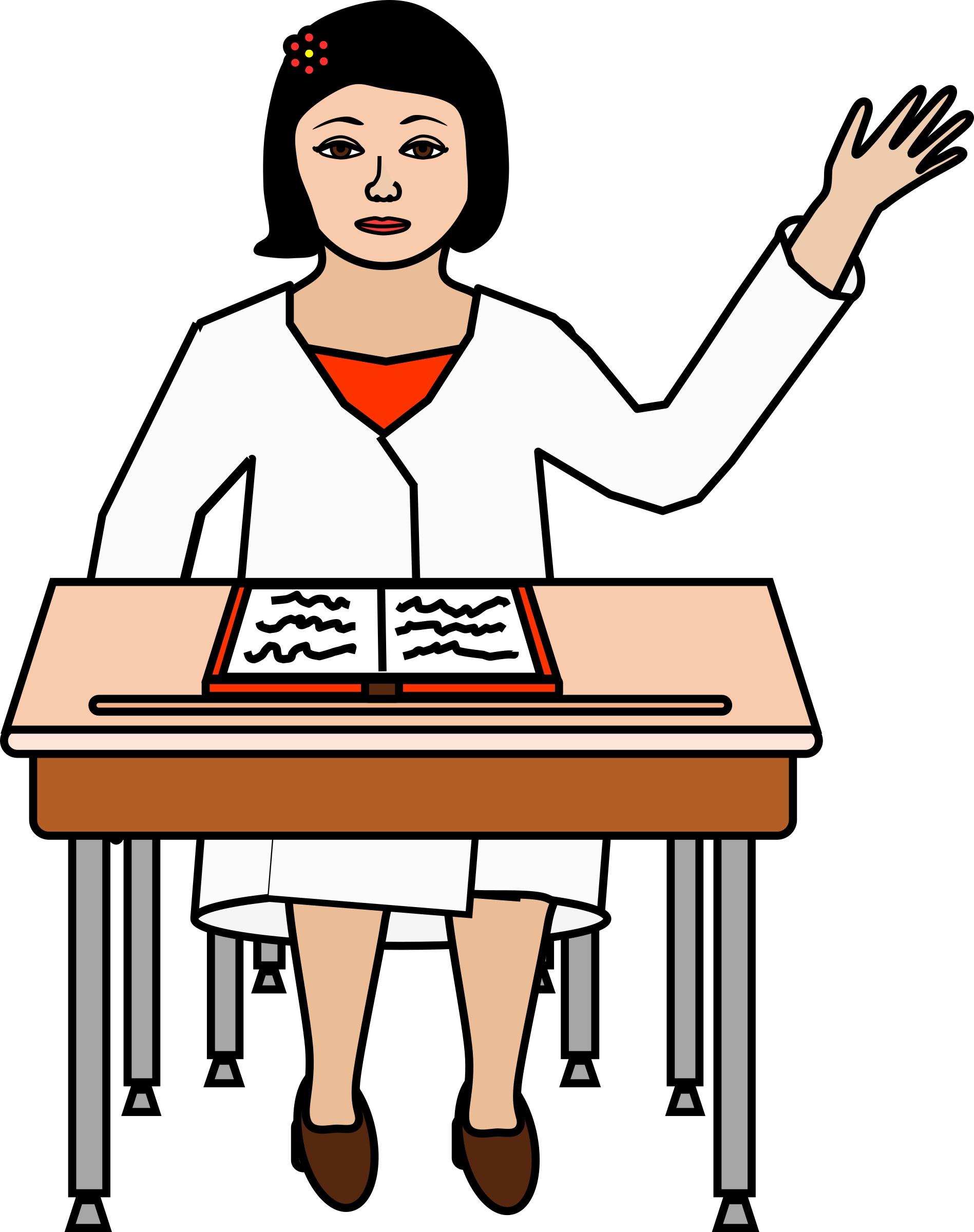 Student Sitting At Desk Raising Hand Clipart - Alumno Levantando La Mano Png (1897x2400)