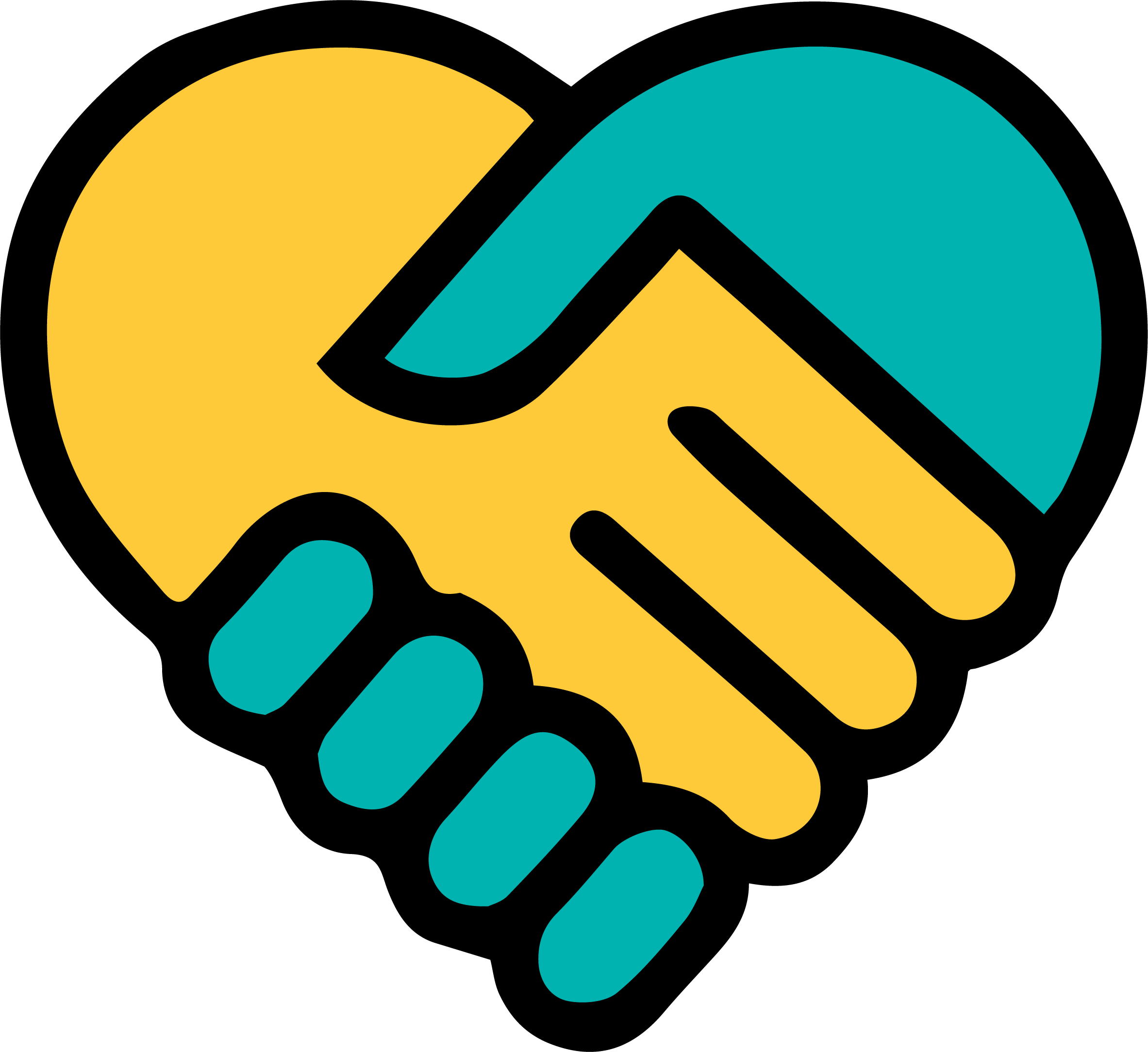 Yellow Blue Holding Hands Heart - Friends For Life (2365x2168)