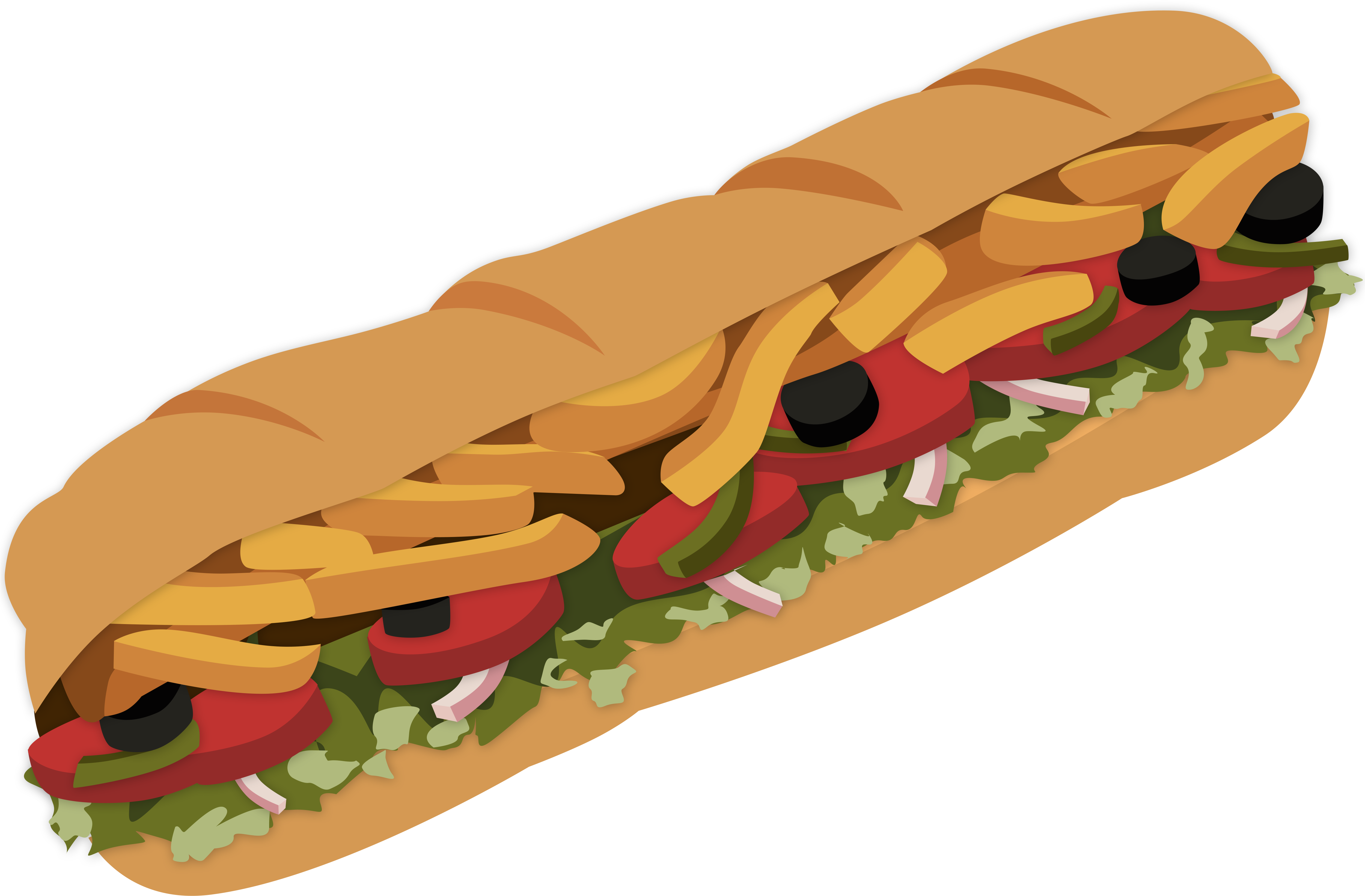 Sandwich Cartoon Clip Art - Sub Sandwich Clipart (5000x3481)