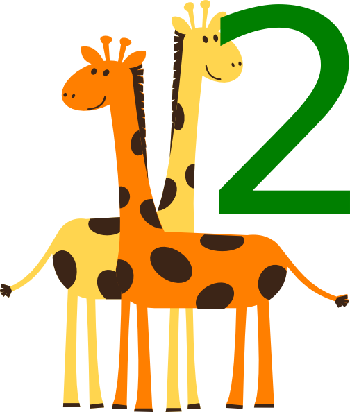 Two Giraffes Animals Clip Art - Number 2 With Animals (504x594)