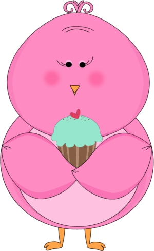 Pink Bird Eating A Cupcake - Eating Cupcake Clipart (300x489)
