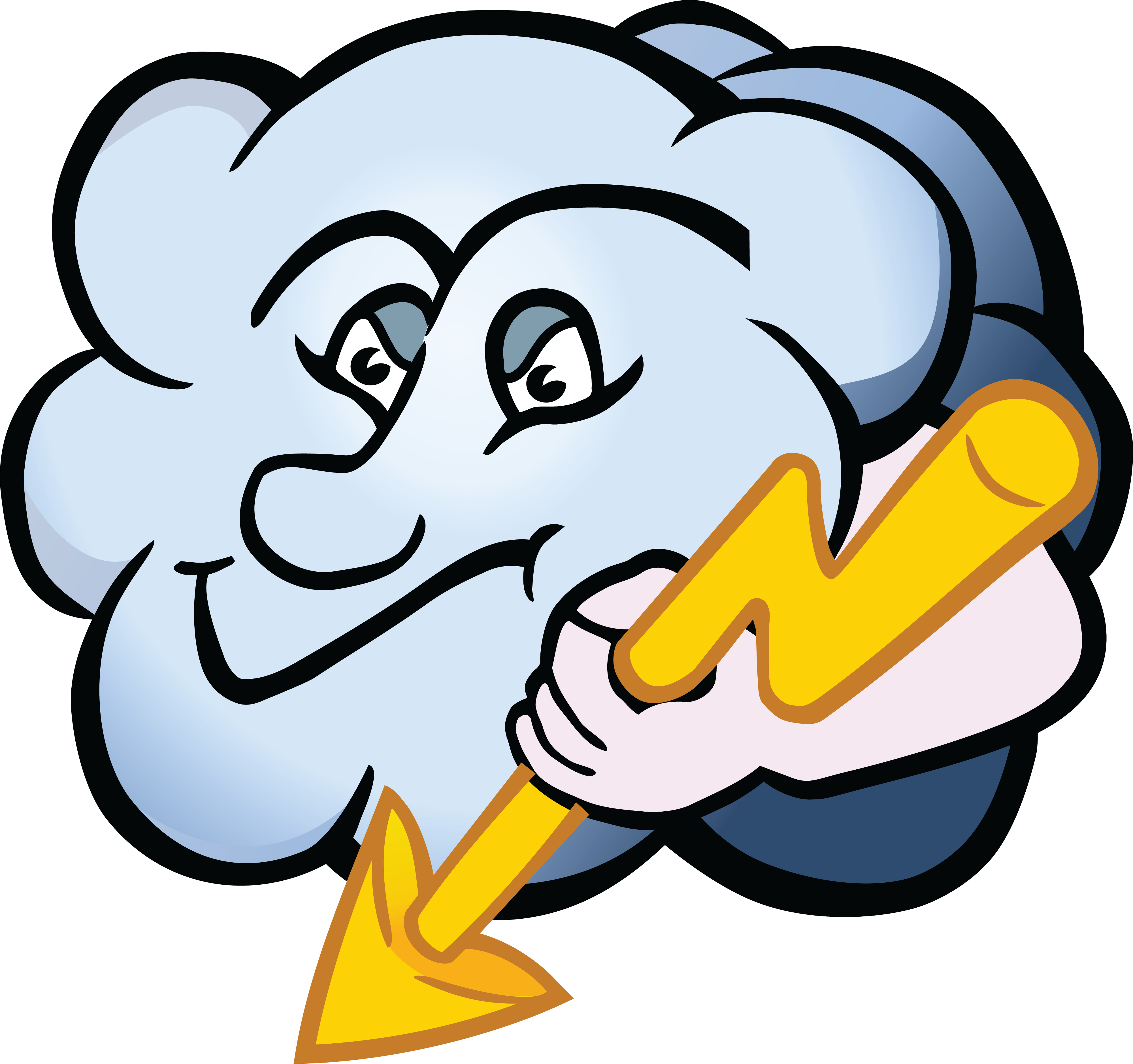 Free Clipart Of A Cloud Character Holding A Lightning - Gambar Karikatur Tentang Petir (4000x3756)