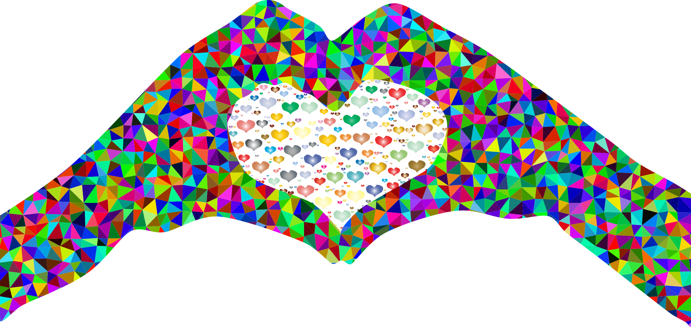 Poly Prismatic Fractal Heart Hands Silhouette 2 - Regenbogen Farbige Gehirn-prismatische Kunst Mousepad (2400x1136)