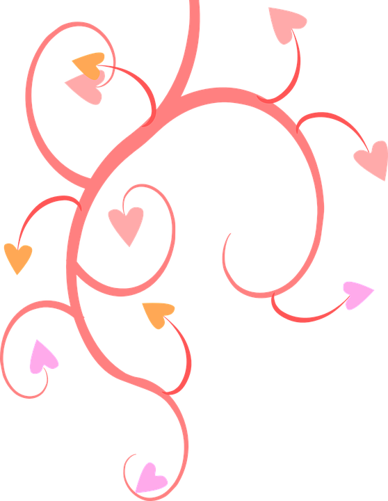 Vines Growing Pink Hearts Yellow Designs Patterns - Hearts And Flowers Clip Art Png (558x720)