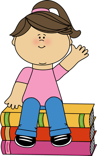 Girl Sitting On Books And Waving - Stay On Task Visual (310x500)