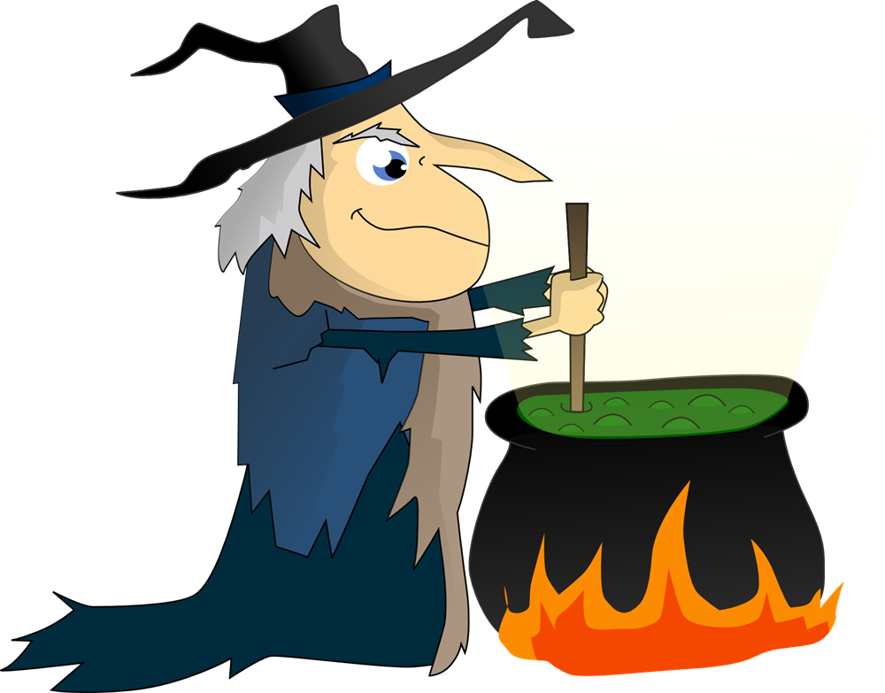 Clipart Cartoon Witches Witch Pencil And In Color - Witch Stirring A Cauldron (1000x783)