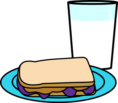 Milk With Peanut Butter & Jelly Sandwich - Peanut Butter And Jelly Clip Art (450x394)