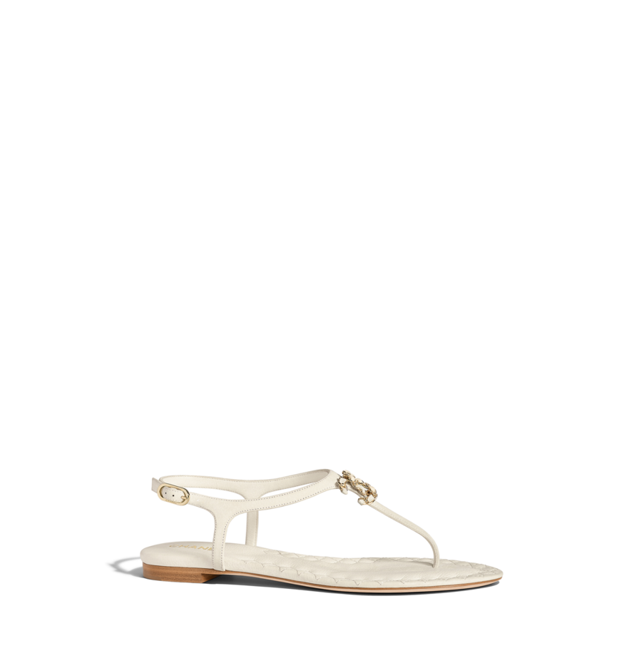 Sandals, Suede Calfskin-ecru - Flip-flops (902x1152)