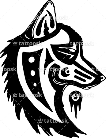 Wolf Dog Tribal Totem Native Indian Tattoo - Wolf Dog Tribal Totem Native Indian Tattoo (346x450)