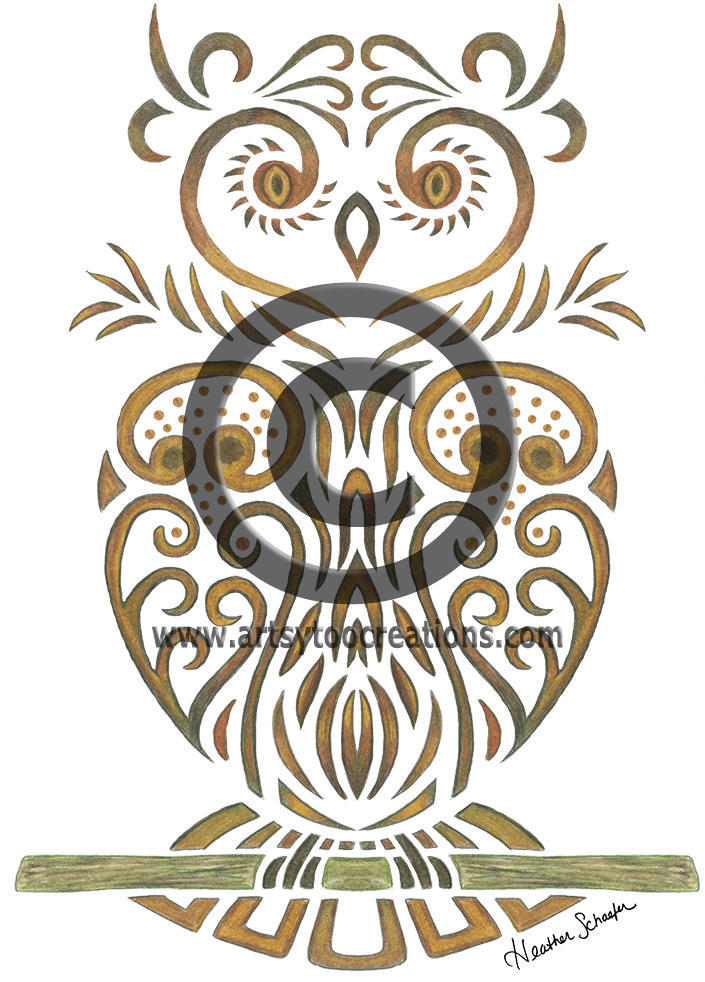 Tribal Owl Hand-drawn Original Colored Pencil Artwork - Tribal Owl Throw Blanket (705x982)